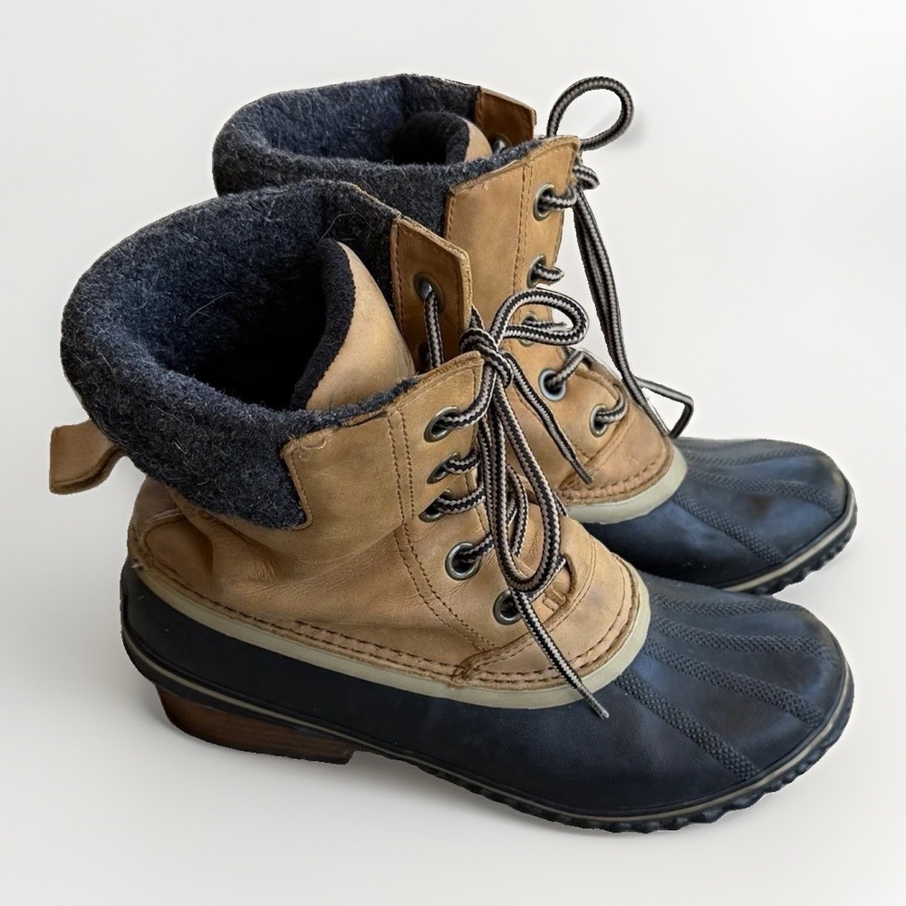 Sorel Slimpack II Lace Waterproof Duck Boots Women 9 Elk Black